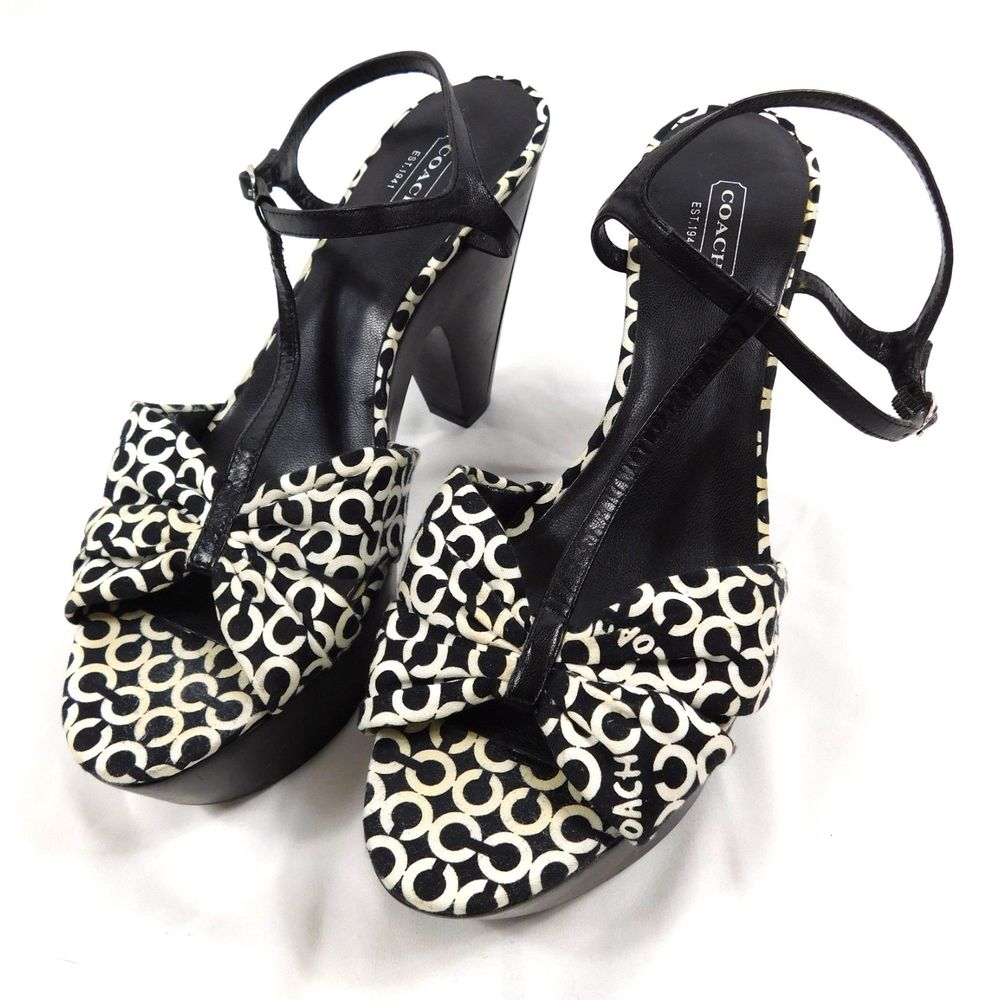 Coach Janeen Wooden Platform Heels Monogram Logo Sandals SZ 10B - Picture 3 of 10